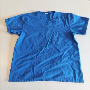 Salus Scrubs Shirt Adult Large Blue Short Sleeve Chest Pocket V-Neck